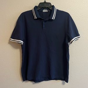 NEW- ASOS Design - L - Navy Blue Polo with striped collar design